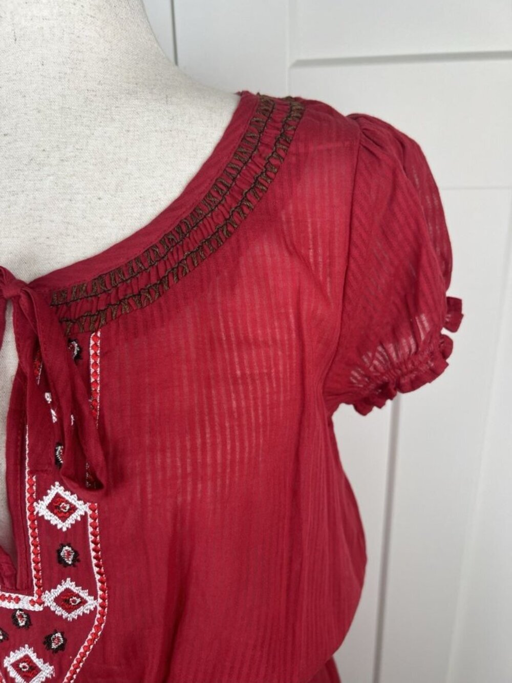 Scully Honey Creek NWT Red Embroidered Peasant Dress M Western Boho Cotton - Picture 4 of 11